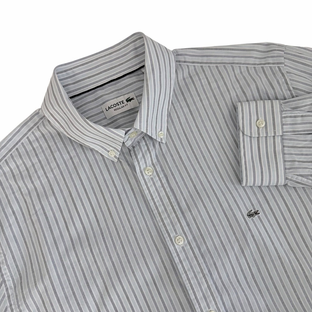 LACOSTE Blue White Striped Button Down Shirt Classic Logo Regular Fit us 17